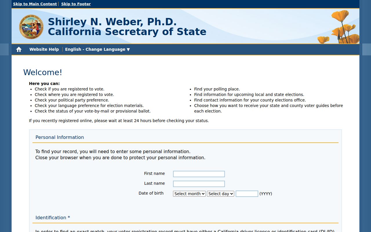 Merced residents directory California voter status form