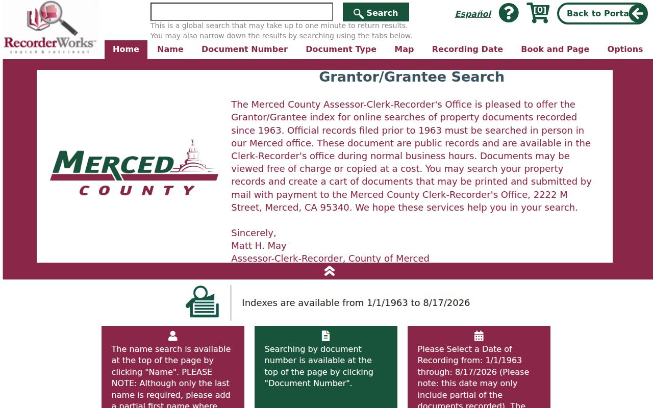 Merced residents directory RecorderWorks index