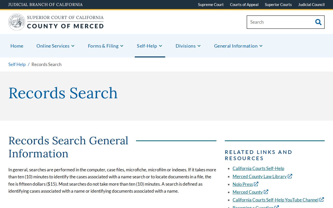 Merced resident lookup court records search procedure